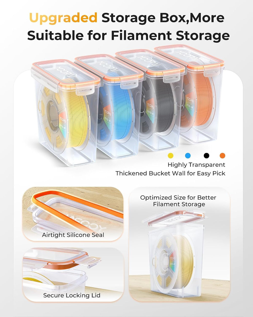 Pro Filament Storage Box – Precision-Fit Airtight Container for Single 1KG Spools, Flat-Lid Design for Stable