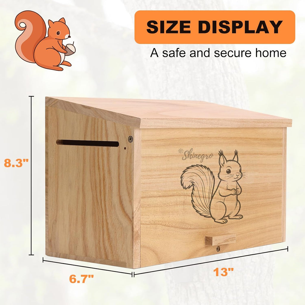 Pine Wood Squirrel House Feeder Outdoor Nesting Box for Habitat Residence (House)