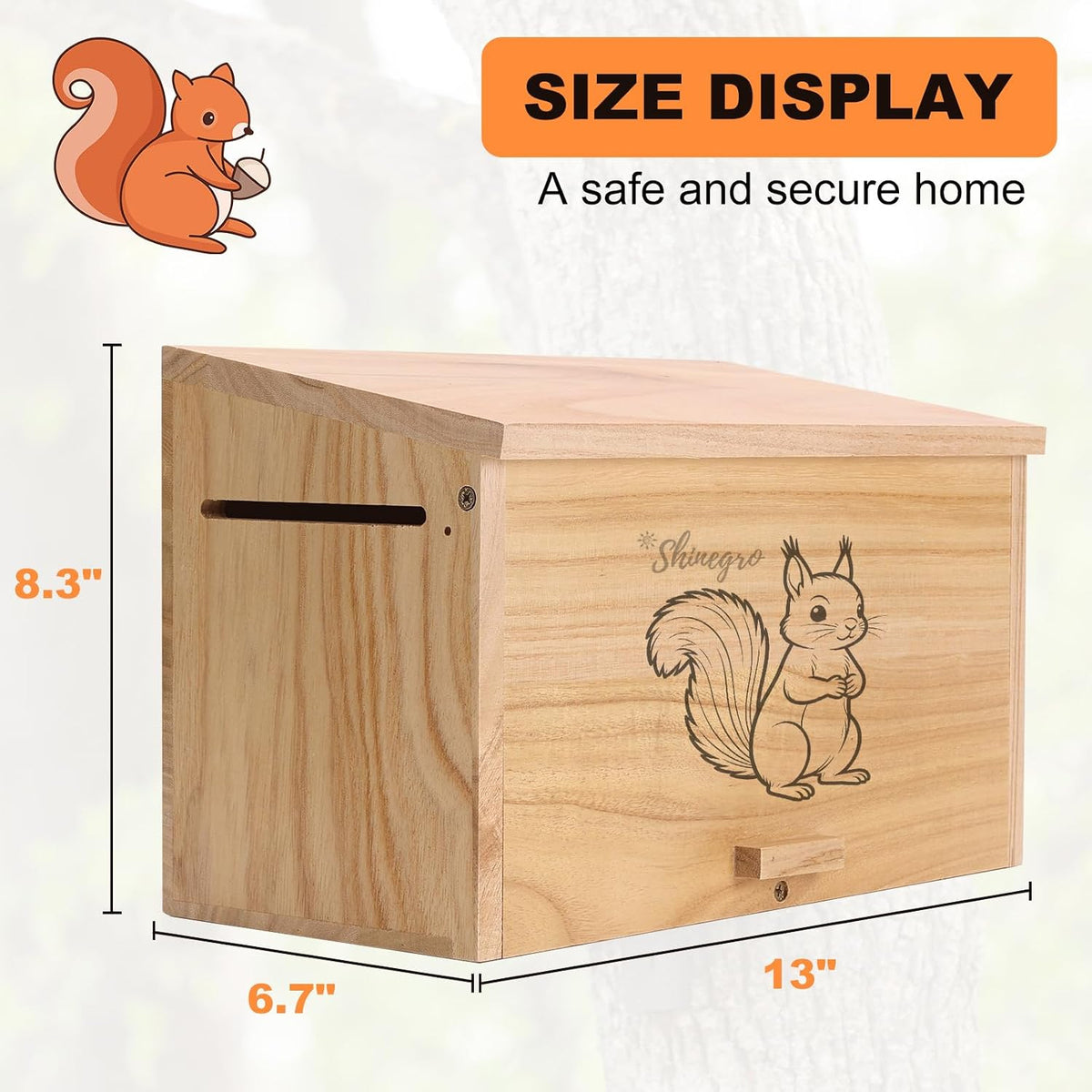 Pine Wood Squirrel House Feeder Outdoor Nesting Box for Habitat Residence (House)