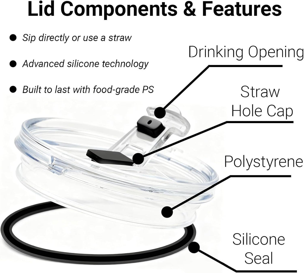 40 oz for Reduce Tumbler Lid Replacement, 2-Pack for 40oz 50oz, Leak-Proof Push-On Flip Straw Lid & Cleaning Brush
