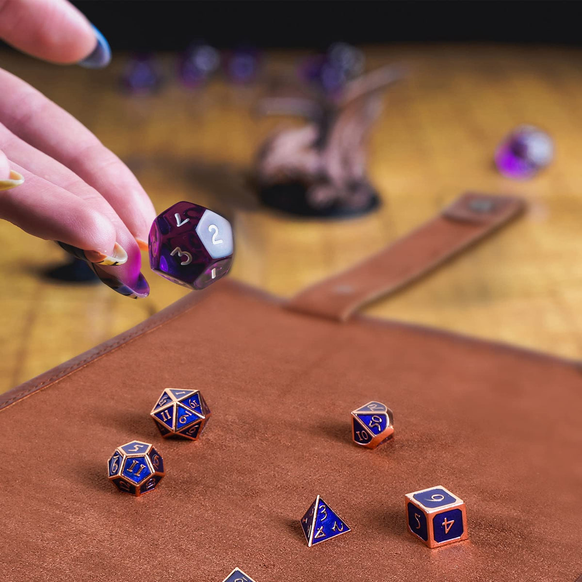 Dice Mat Tray Rolling Mat with Zipper PU Leather Folding Scroll Dice Bag Holder Table Christmas Game