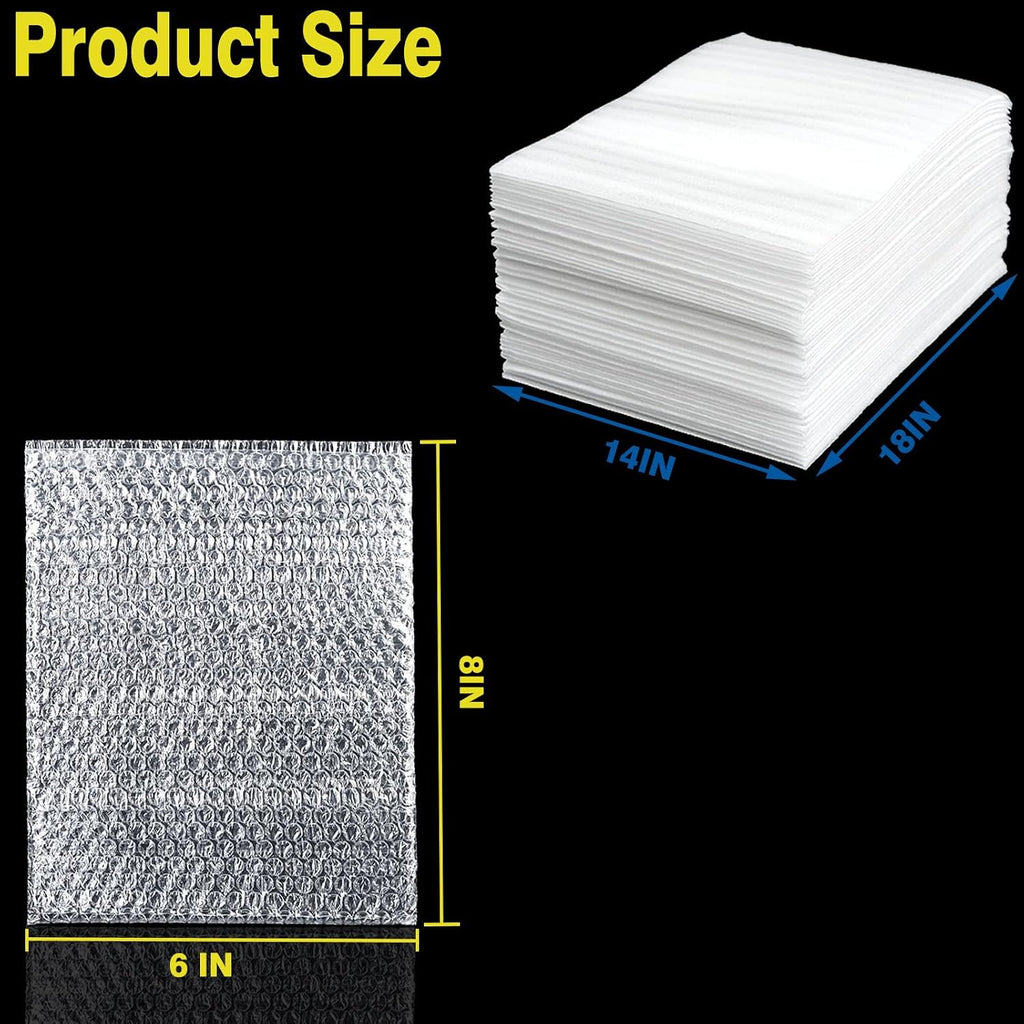 Ultimate Bundle: 100pcs 6x8" Bubble Pouch Wrap+ 25pcs 14x18" EPE Foam Pouches for Secure Shipping & Protection