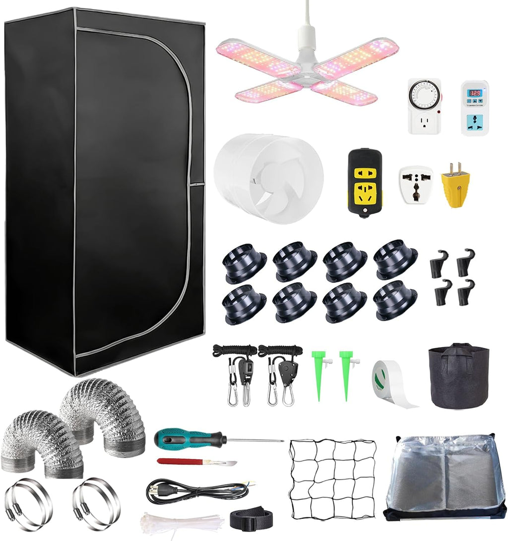 4x4 Grow Tent Kit Complete High Reflective Mylar Indoor Grow Tent 48"x48"x80"+ LED Grow Light Combo Hydroponics