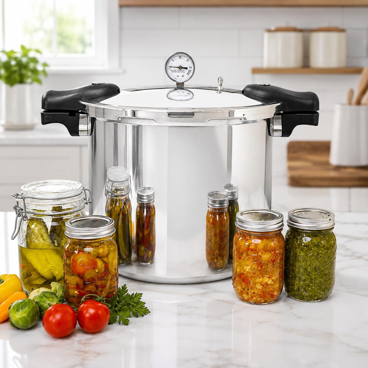 Pressure Canner Release Valve Aluminum Canning Pot Cooker Pot Stove Top with Pressure Gauge Instant Fast Cooking Pot