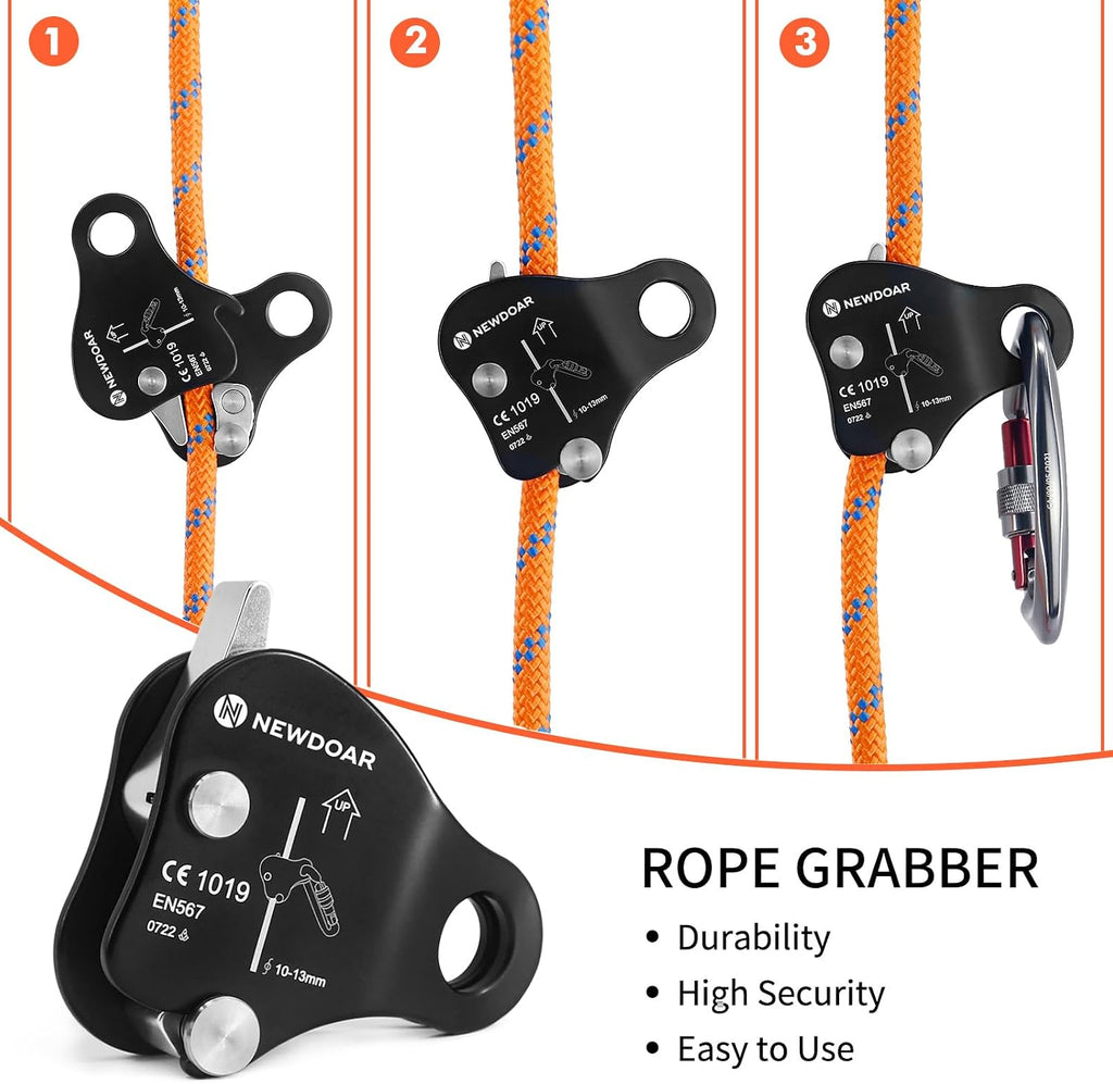 Rope Grab Ascender Riser Adjuster Fits Rope for Rocking Climbing Protection Rescue