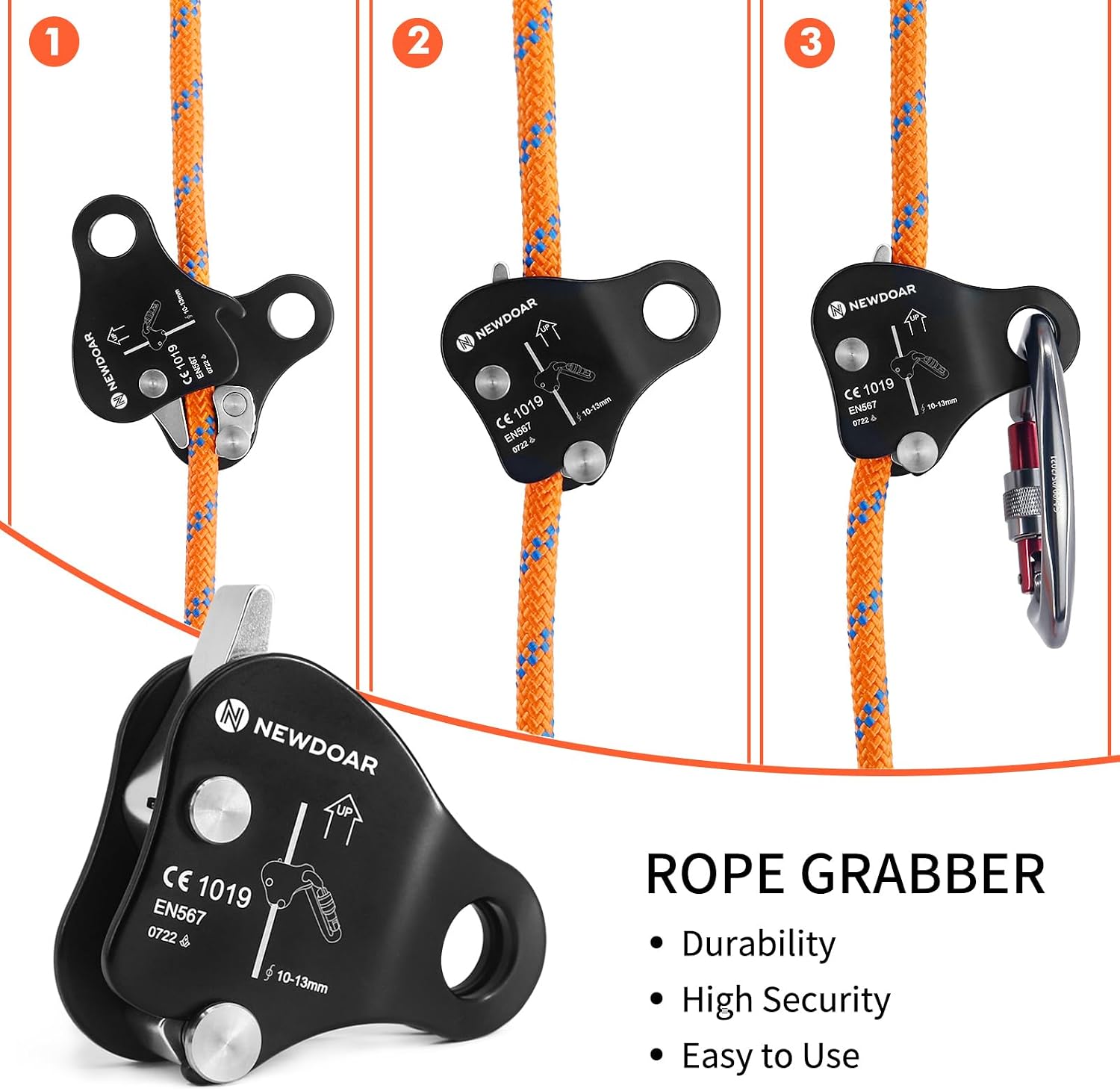 Rope Grab Ascender Riser Adjuster Fits Rope for Rocking Climbing Protection Rescue