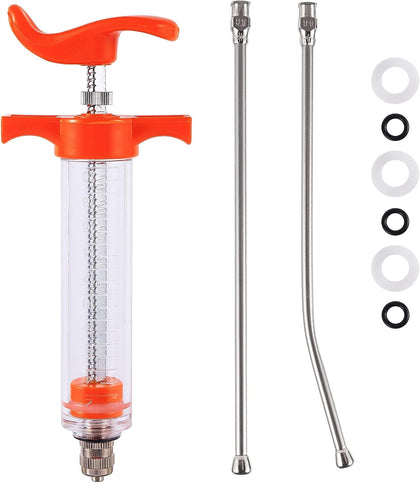 20ML Goat Drench Gun Goat Syringe, Adjustable Dosage Drench Syringe with 2 Nozzles, Drench Gun for Sheep Cat Cattle