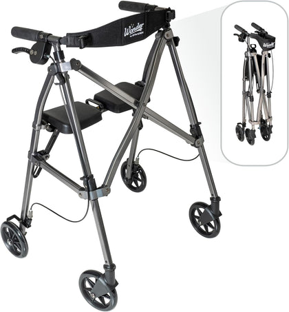 Stander Space Saver Rollator, Lightweight Folding Rolling Walker with Seat for Seniors & Adults, 4-Wheel Mobility Aid