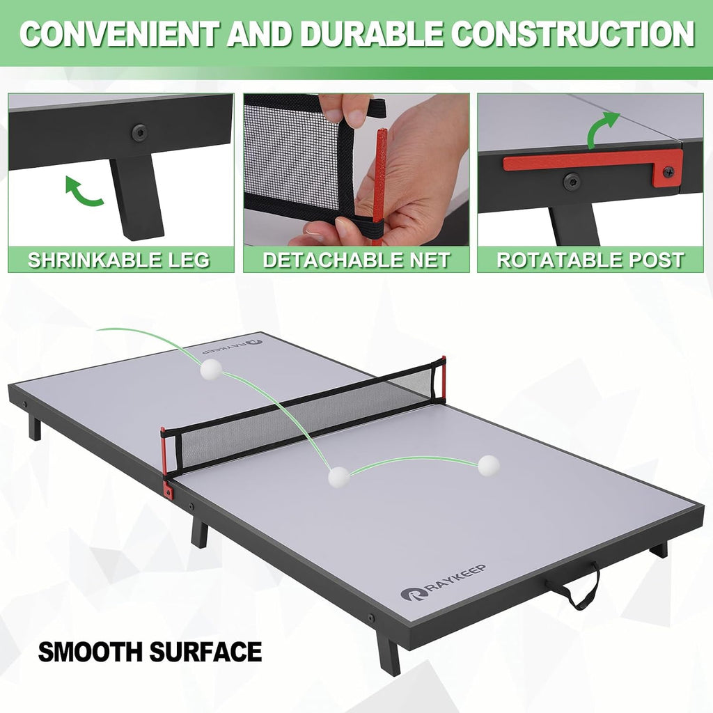 Mini Foldable Ping Pong Table Topper w/Net, 2 Paddles, 2 Balls | 48"x24“ Portable Table Tennis Table Game, Indoor &