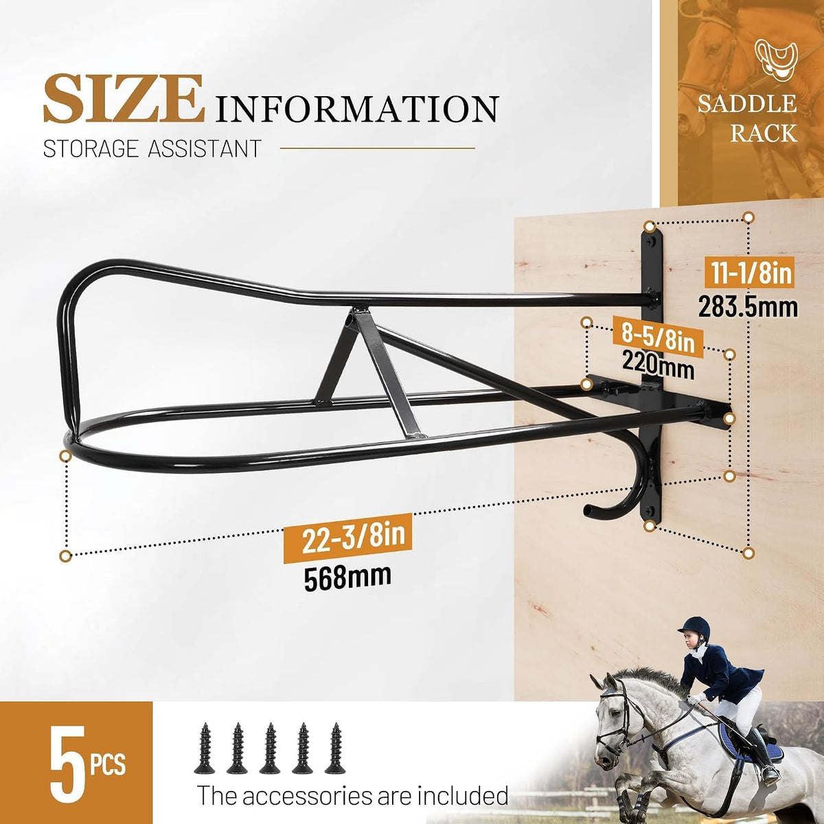 1Pc Saddle Rack Wall Mounted 22.3 x 11.1 x 8.6 Inch with Bridle