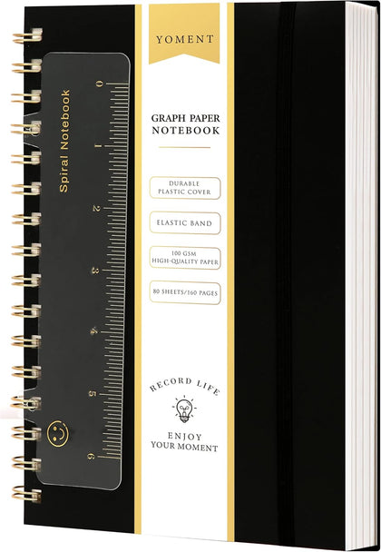Graph Paper Spiral Notebook A5 Graphing Notebook 160 Pages Graph Paper Notebook Spiral Bound Waterproof Plastic
