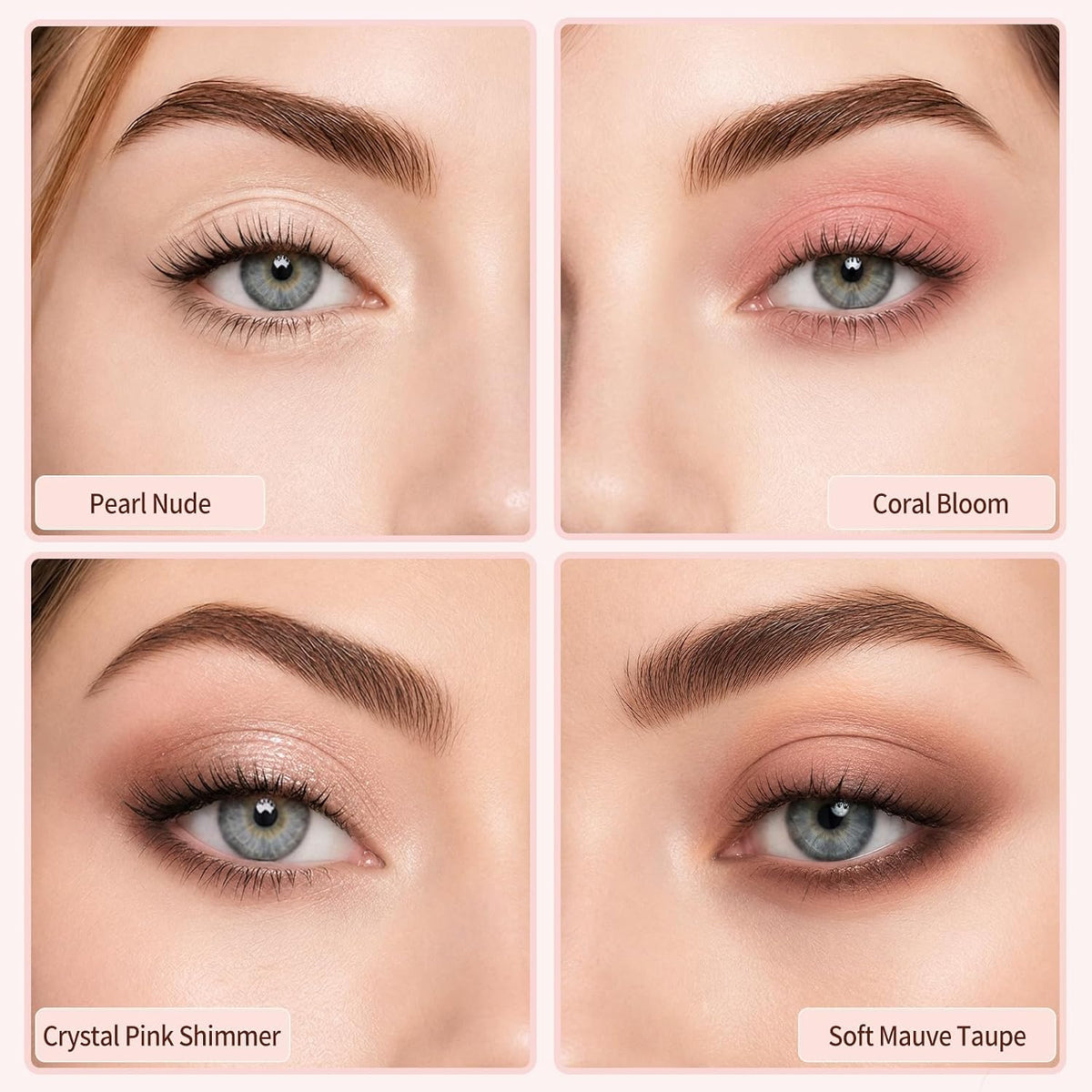 4 Color Mini Neutral Nude Eyeshadow Palette with Mirror, 04 Pink Beige