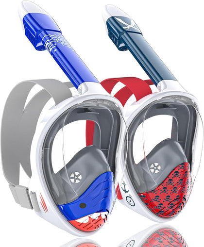 Kids Snorkel Mask Full Face, Snorkeling Set with Camera Mount, Foldable 180 Degree Panoramic View Snorkeling Gear