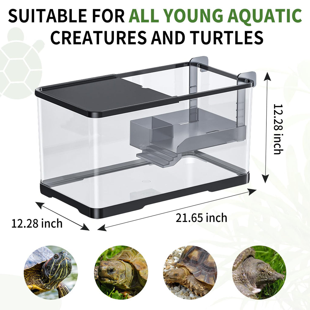 (Tank + Light + Filter + Filter Balls) Turtle Tank Kit, Turtle Tank Starter Kit,Bottom Drainage, Multi-Function Areas