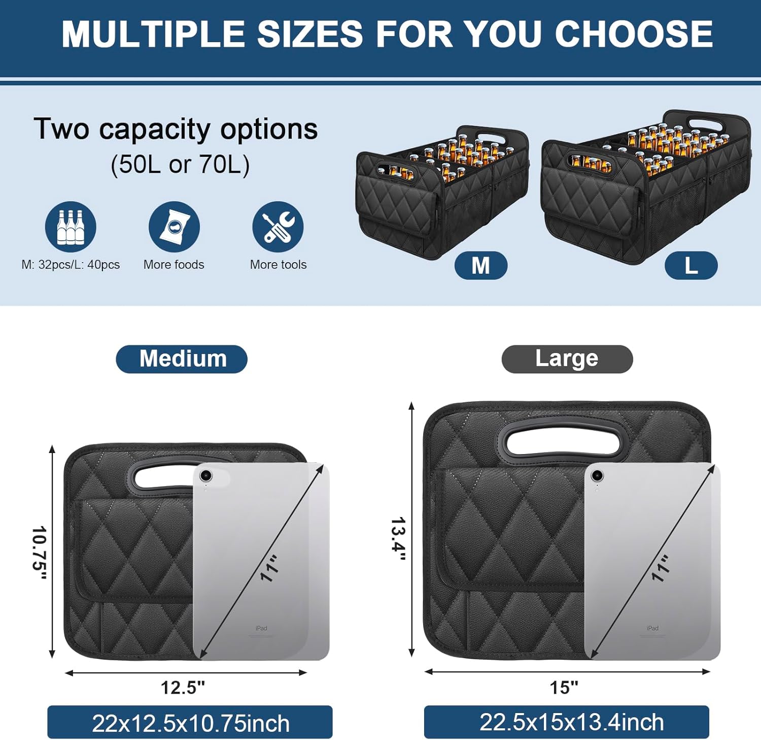 Car Trunk Organizer for SUV, Car Organizers and Storage with Reinforced Handles, Car Accessories for Women/Men