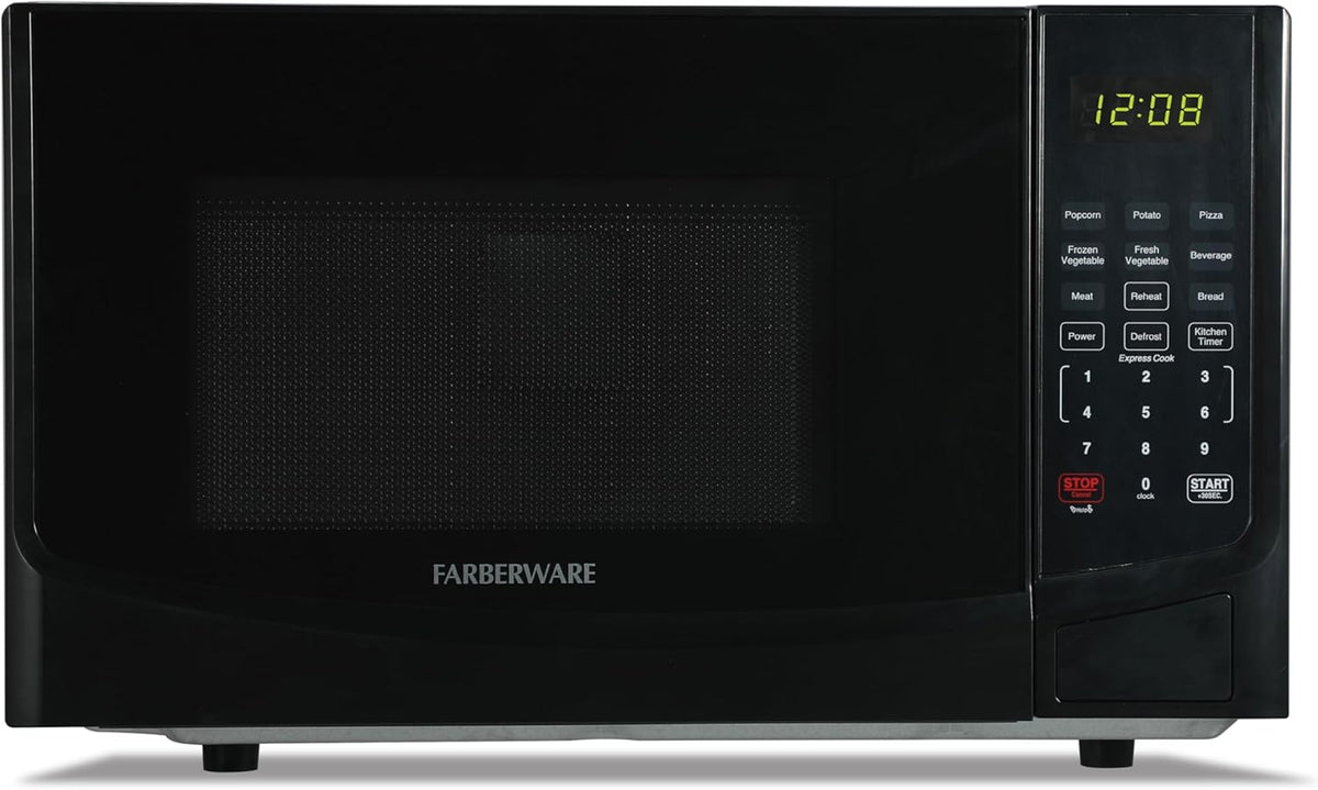 0.9 Cu. Ft. Black Microwave Oven, 900W with LED Display, 10 Power Levels, 8 Auto-Cook Presets, Express Cooking & Defrost