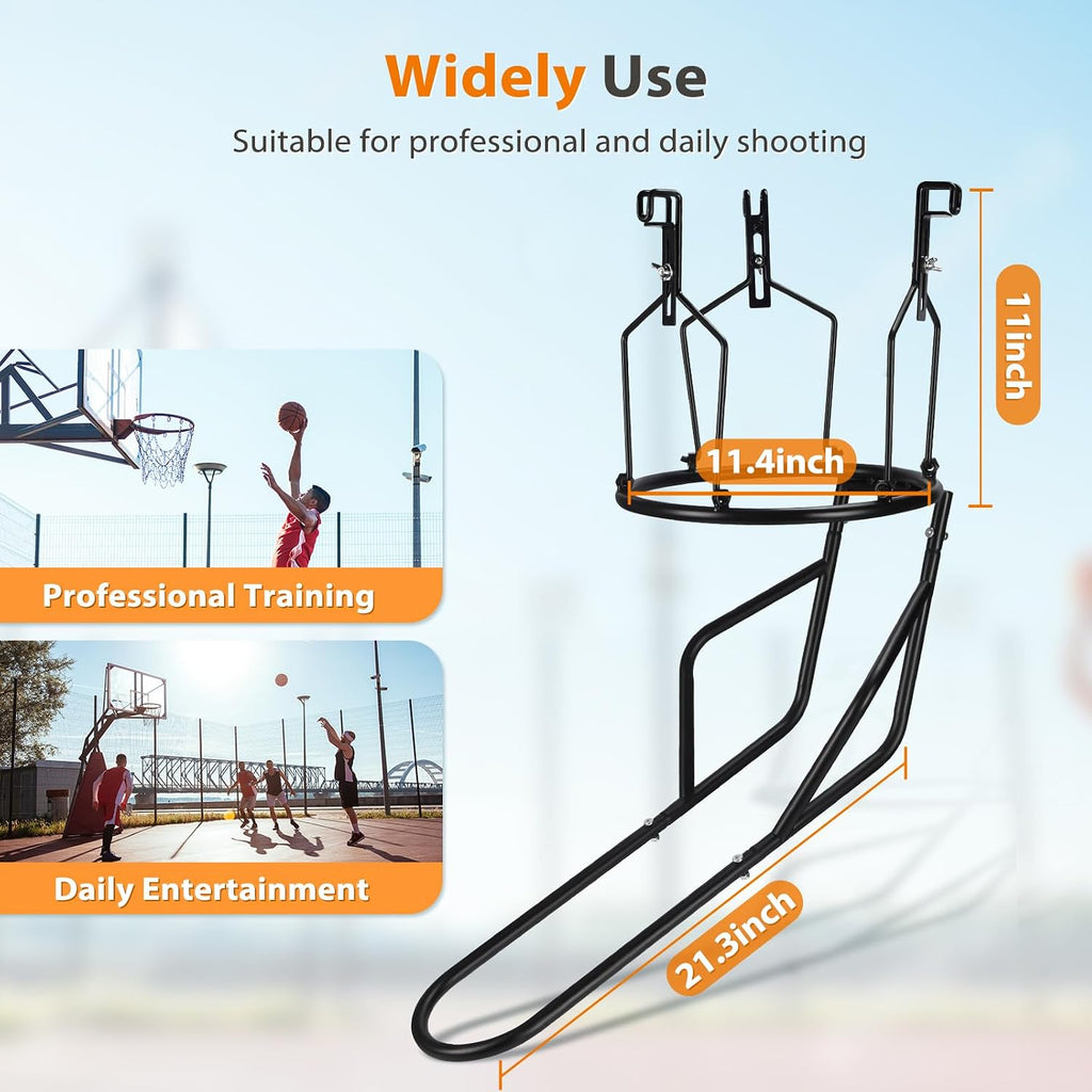 Basketball Return Attachment, Heavy Duty Basketball Rebounder with 3 Stable Large Hooks, Durable Basketball