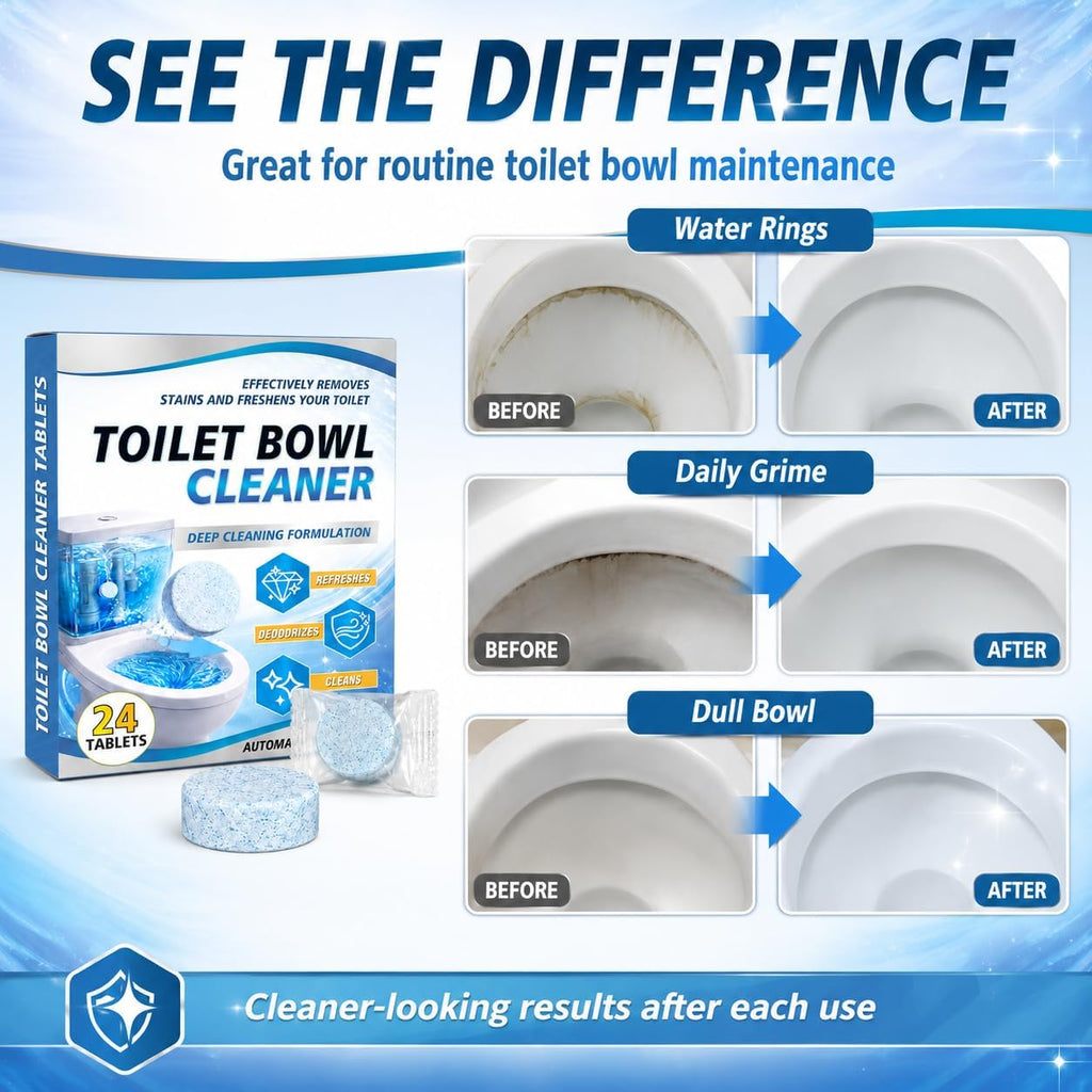 Toilet Bowl Cleaner Tablets 24 Pack, Drop-In Toilet Bowl Deodorizer Tabs, Helps Remove Stains, Limescale & Odor