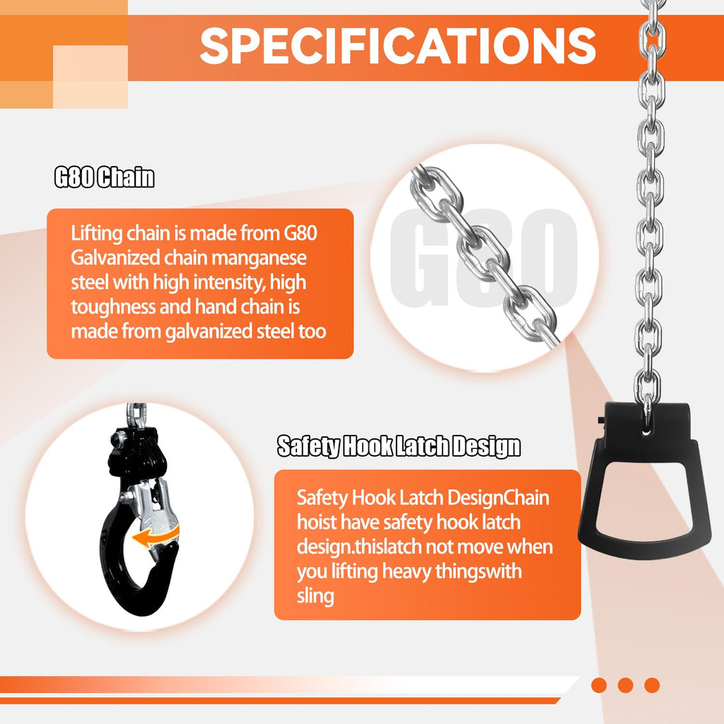 Mini Lever Chain Hoist 1/4 Ton - 550lbs Capacity, 10ft Lift, Safety Hooks - Portable Manual Hoist for Garages