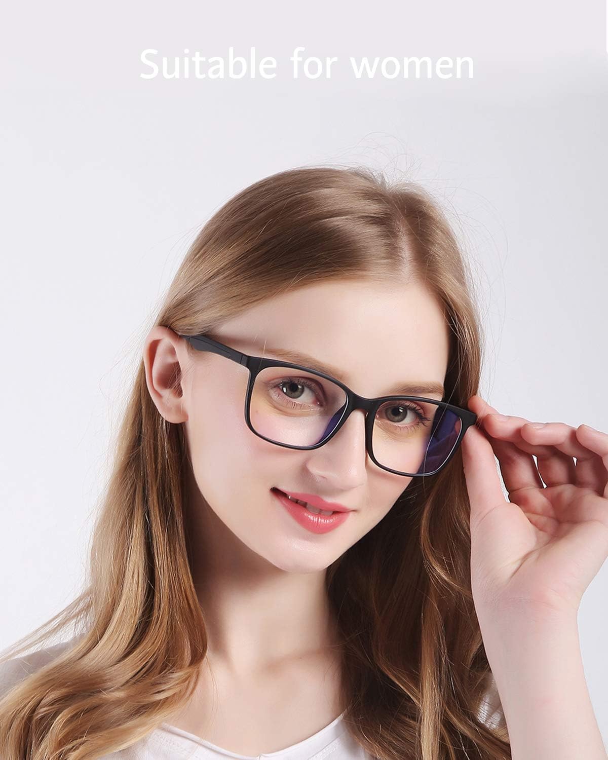 Blue Light Blocking Glasses, Anti Eyestrain Lens Lightweight Frame Eyeglasses, Black, Men/Women