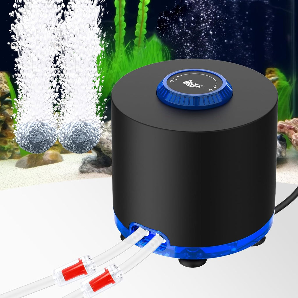 Aquarium Air Pump, 3W Powerful Dual Outlet Adjustable Oxygen Aerator | Quiet Operation, Stainless Steel Outlet Fish