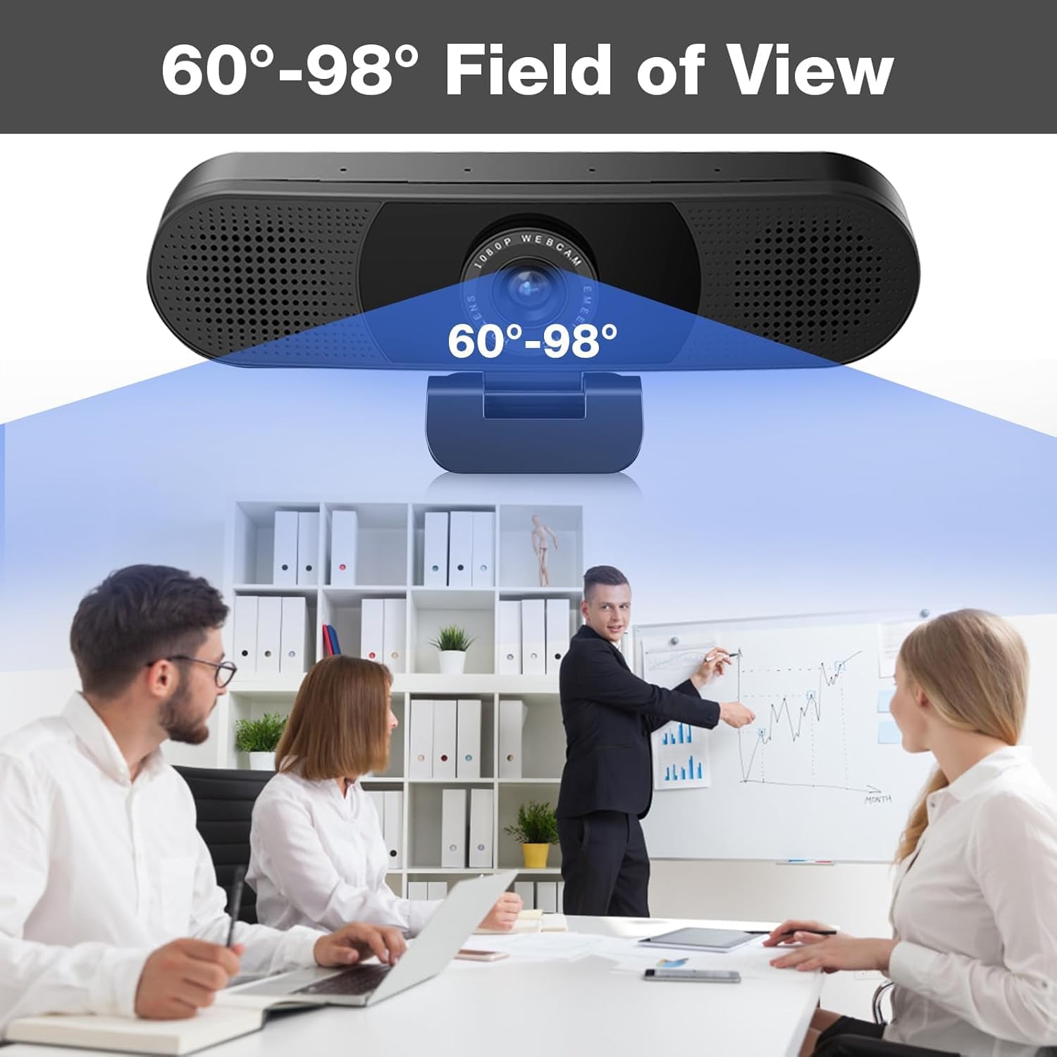 C980 PRO 3-in-1 1080P Webcam with Microphone and Speaker, 60°-98° FOV | Wide Angle Webcam w/ 4 Noise Cancel Mics 2