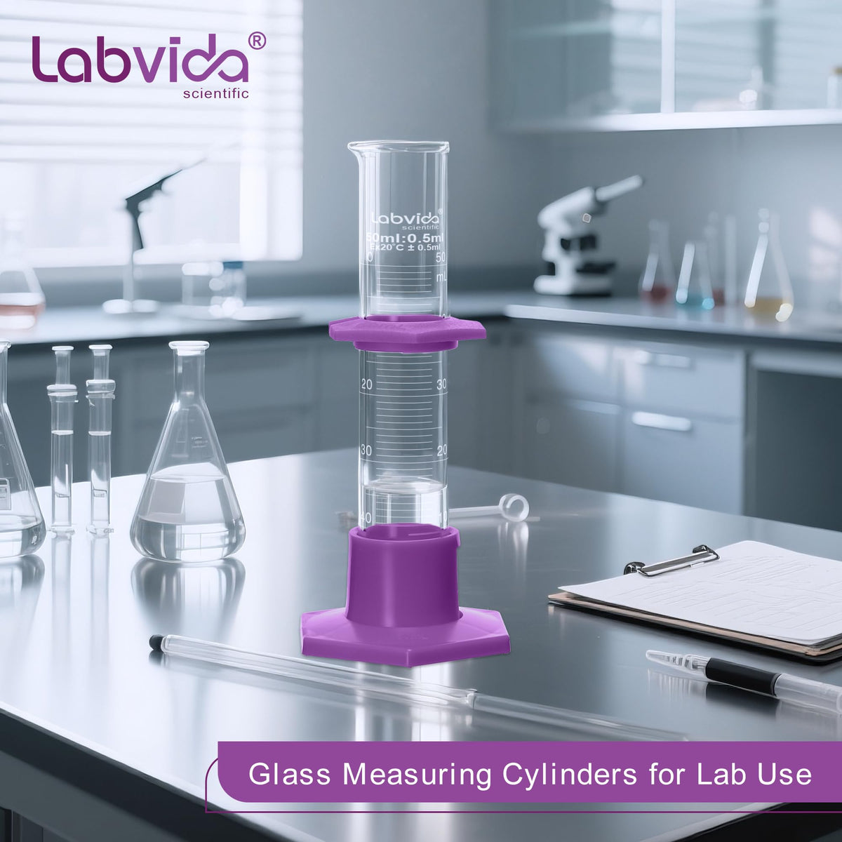 Labvida 4pcs 100ml Graduated Cylinders, 3.3 Borosilicate Glass, LVE004