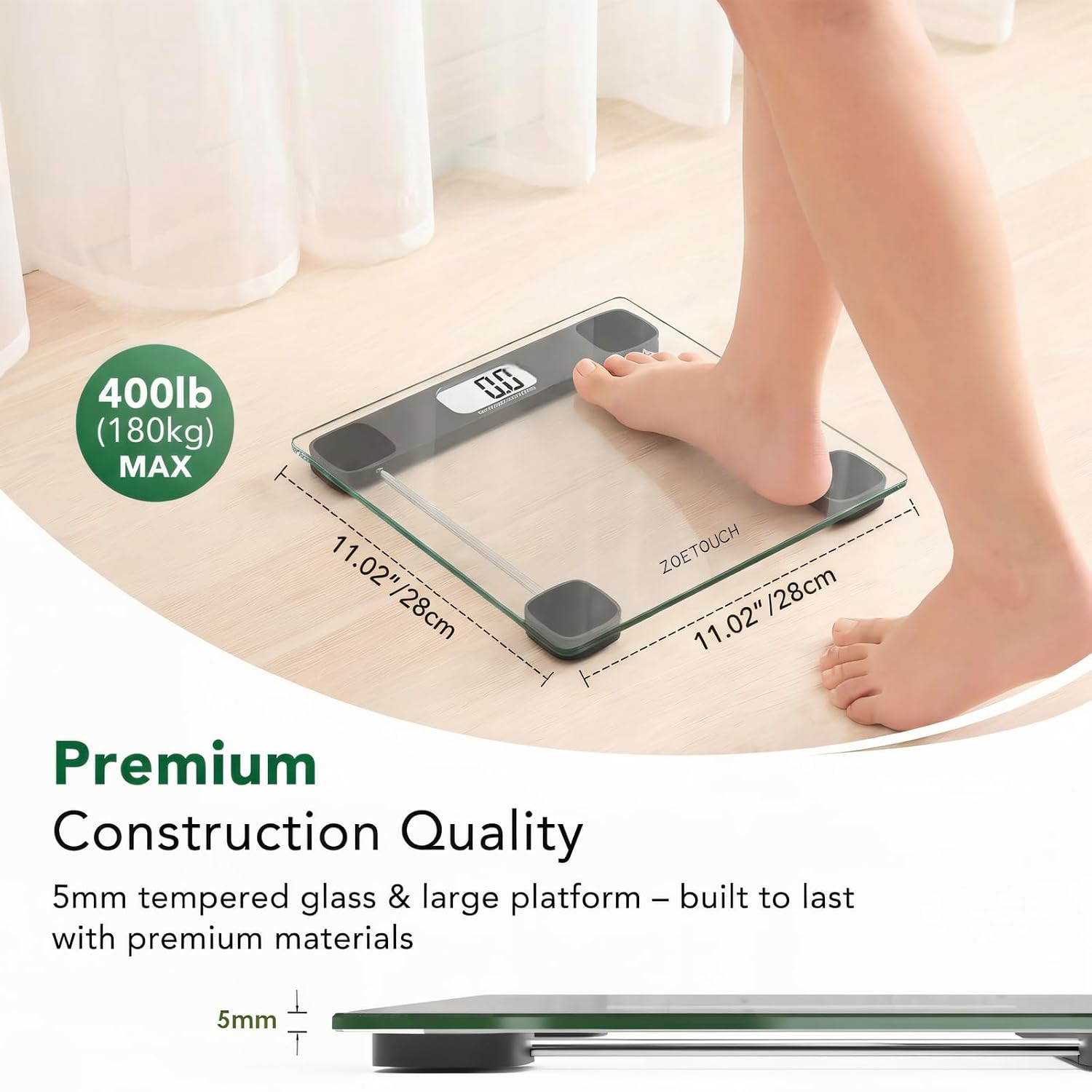 Scale for Body Weight, Accurate Bathroom Scales, Digital Weighing Machine for People, 400lb Capacity, LCD Display