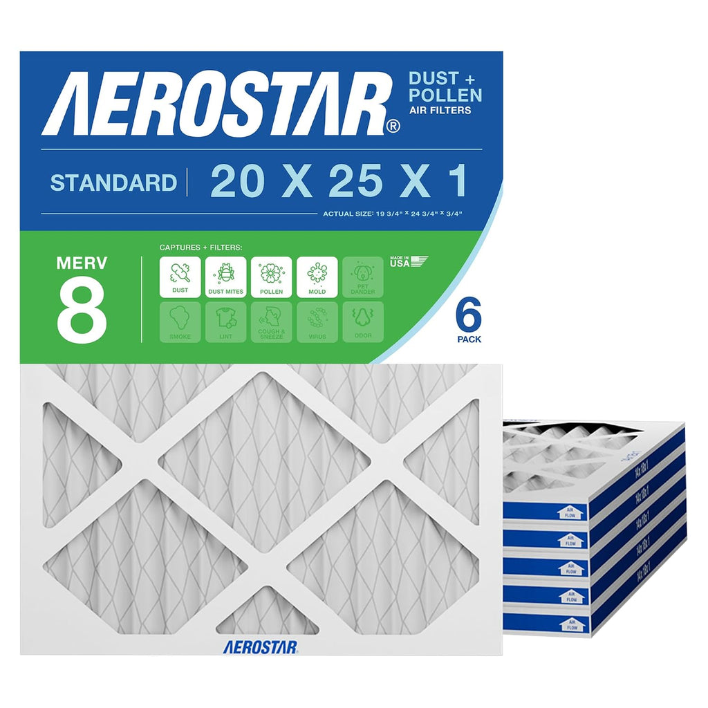 Air Filter 20x25x1 MERV 8 AC Filter, HVAC, Furnace Filter, 6 Pack | ACTUAL SIZE (19.75 x 24.75 x 0.75) AC Filter