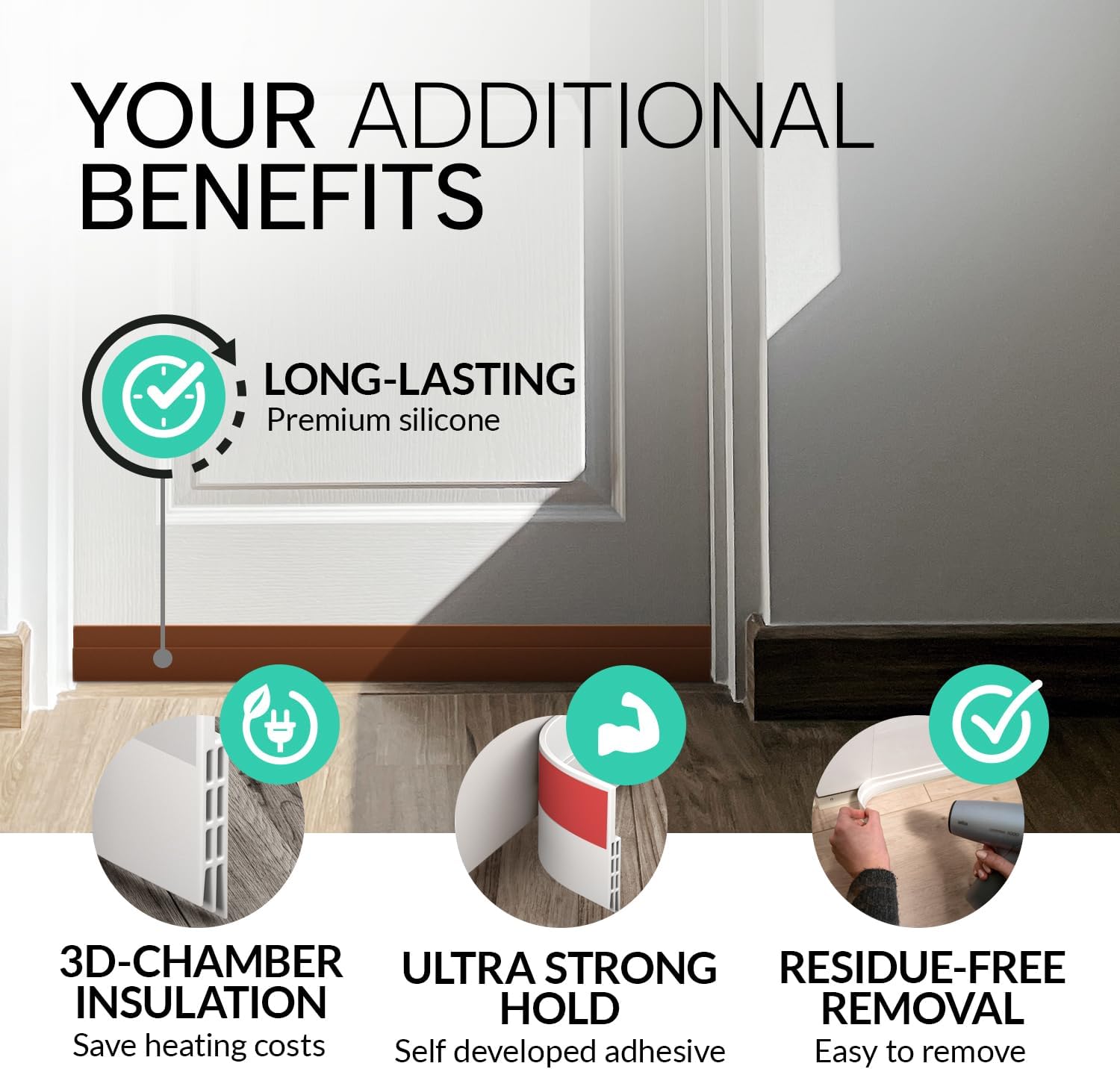door draft stoppers for bottom of door - NEW premium door sweep / door seal strip (save energy – installs quickly and