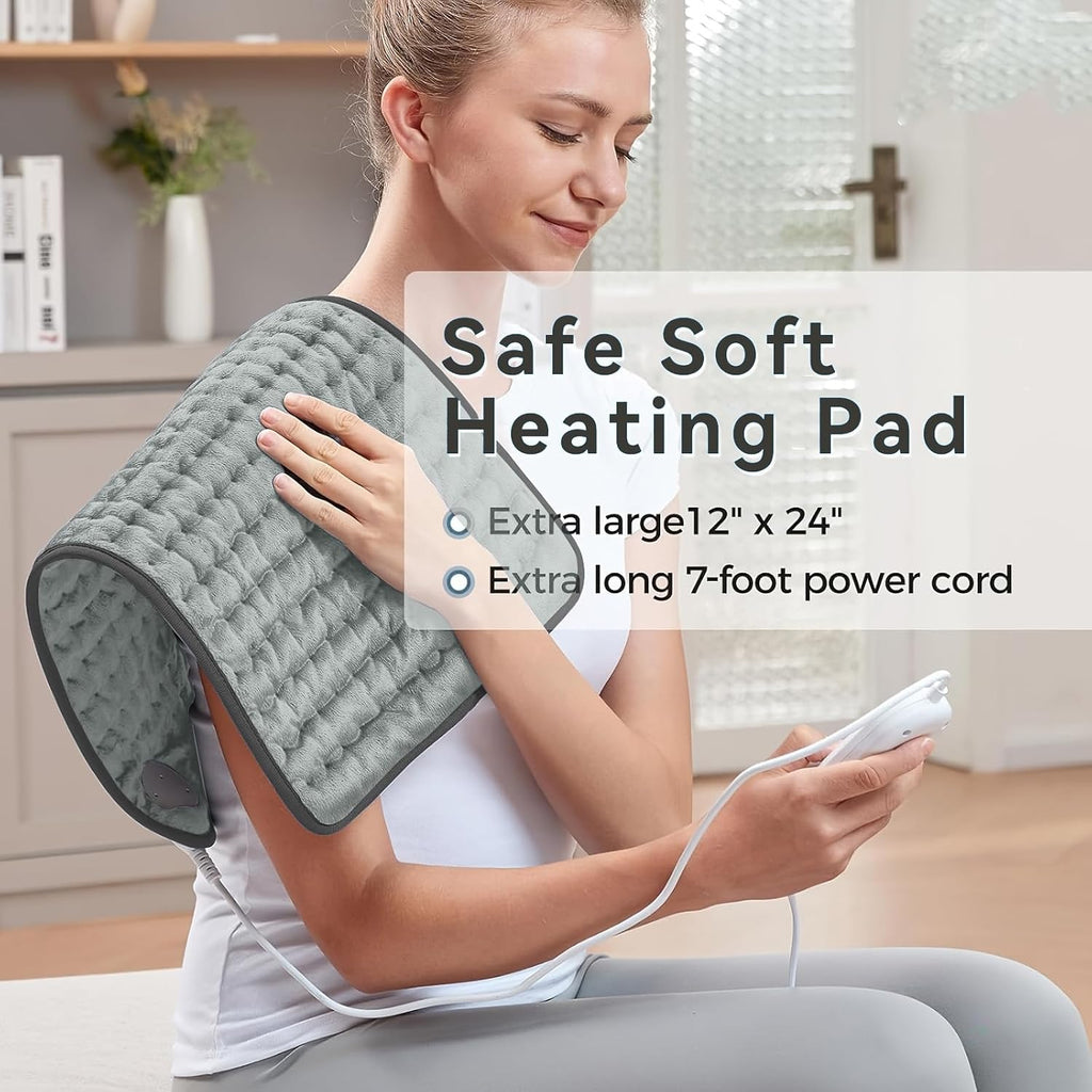 Electric Heating Pad for Back, Neck & Shoulder, 24 x 12 in, 6 Heat Settings