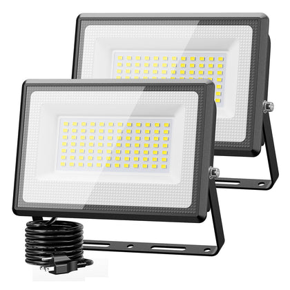 2 Pack 90W LED Flood Light Outdoor, 9000LM Super Bright LED Work Lights Plug in, 6500K IP66 Waterproof Exterior