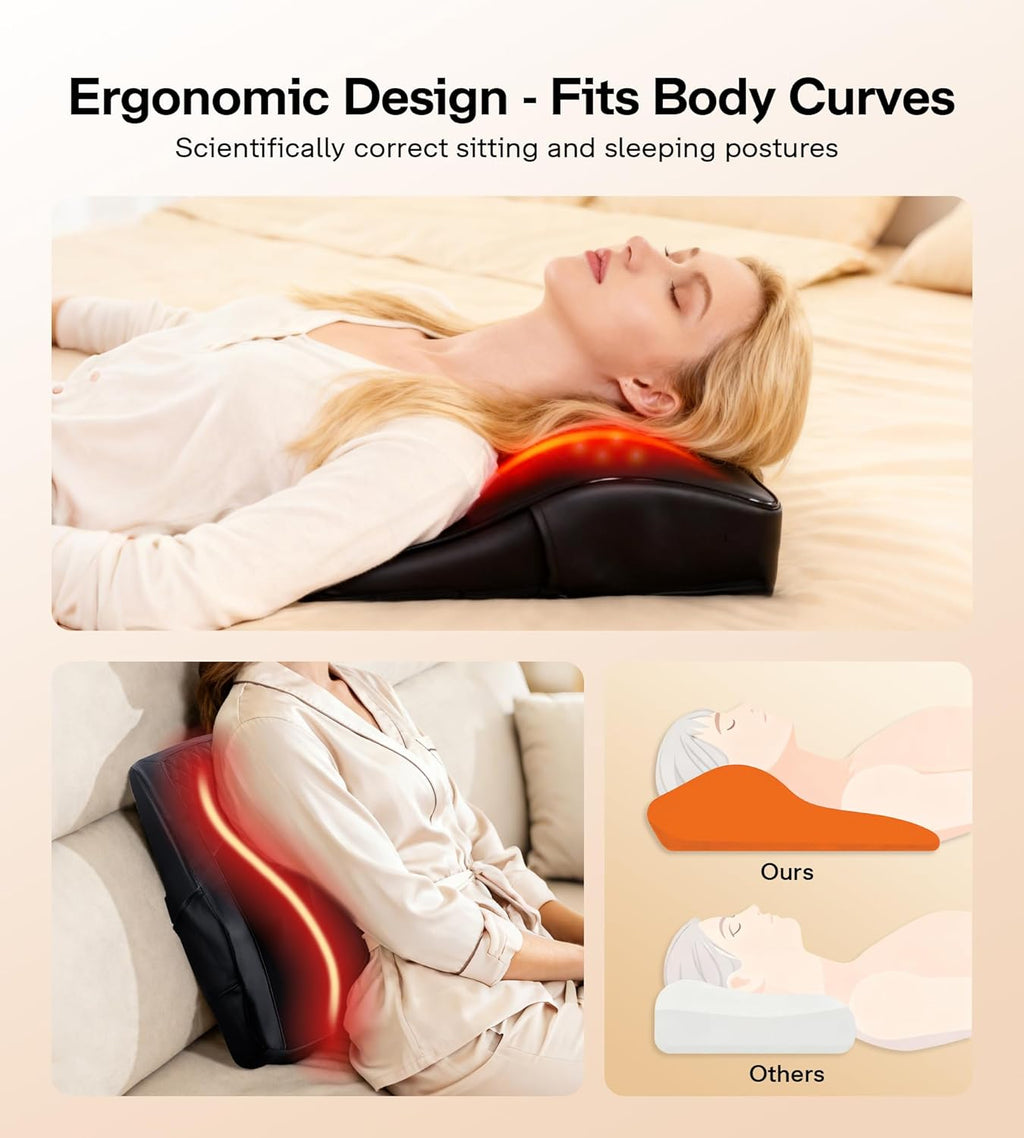 Heated Back Massager for Back Pain Relief, Deep Tissue Shiatsu Lumbar Support Pillow with 3 Massage Modes, 3