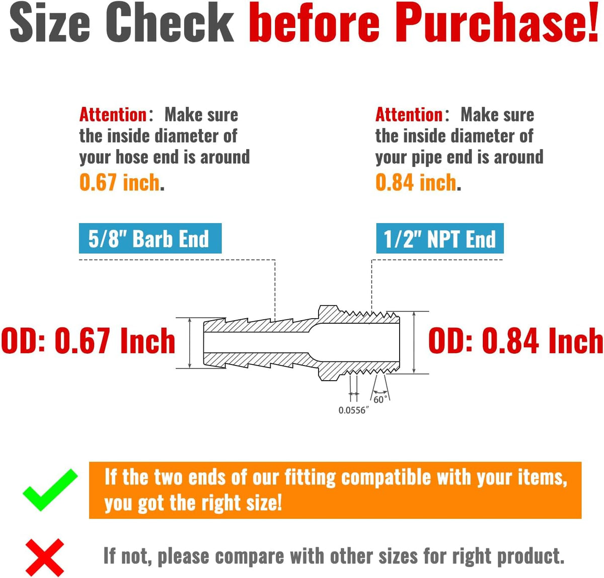 SUNGATOR 1/2" NPT to 5/8" Barb, Hose Barb Fitting, Air Hose Fitting, 2-Pack
