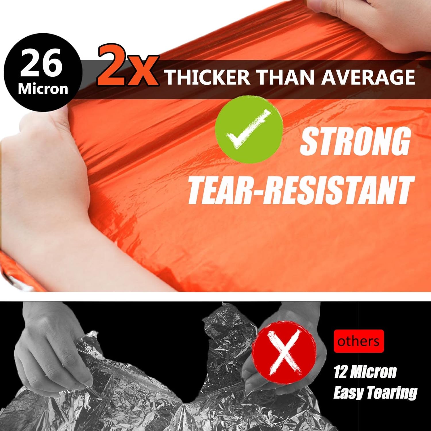 Emergency Blanket 2 Pack, Extra Thick Large Space Blankets | Emergency whistles included, EVA storage case, Heat