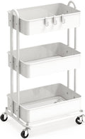 3-Tier Heavy Duty Metal Utility Rolling Cart, White