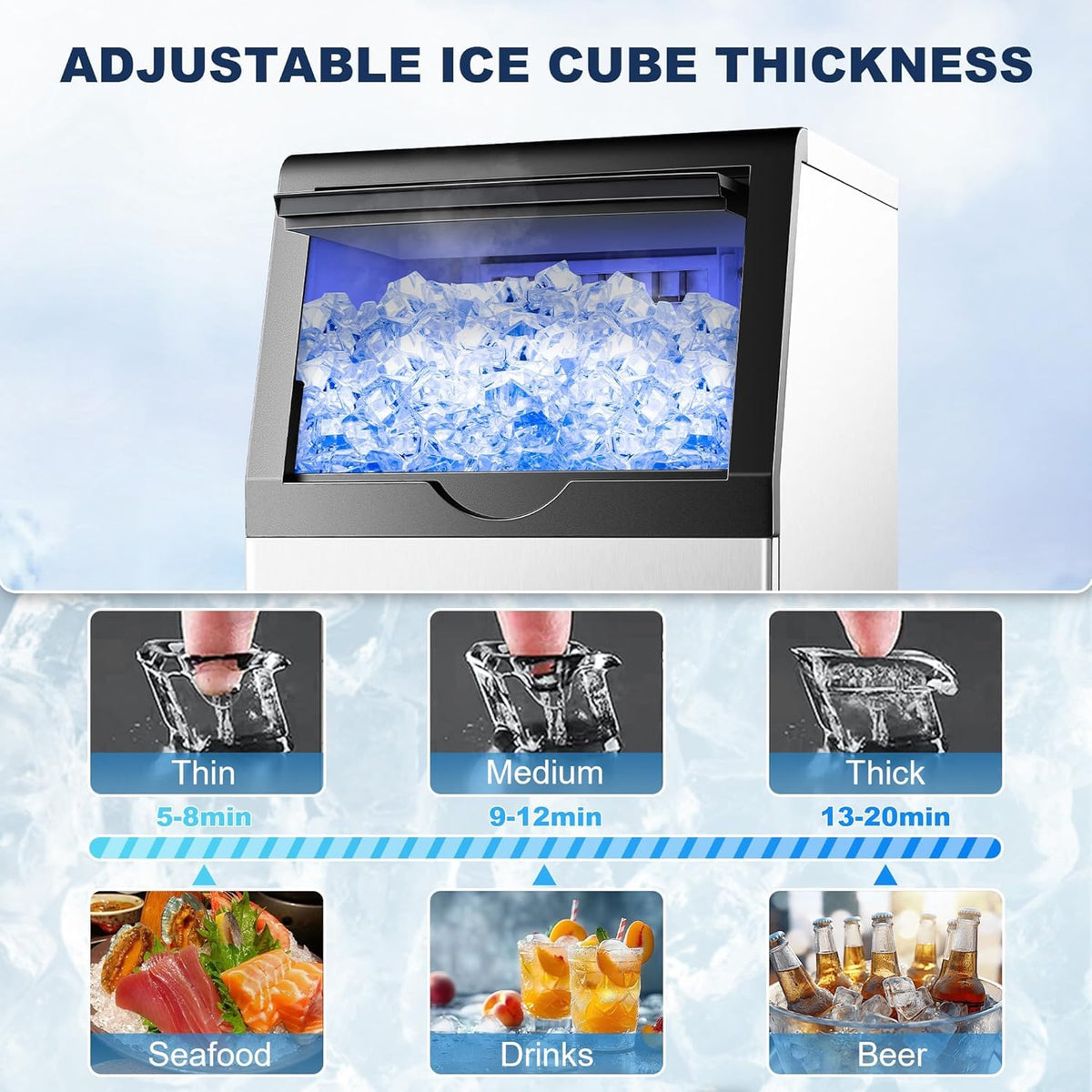 90LBS/24H Commercial Ice Maker Machine Under Counter/Freestanding