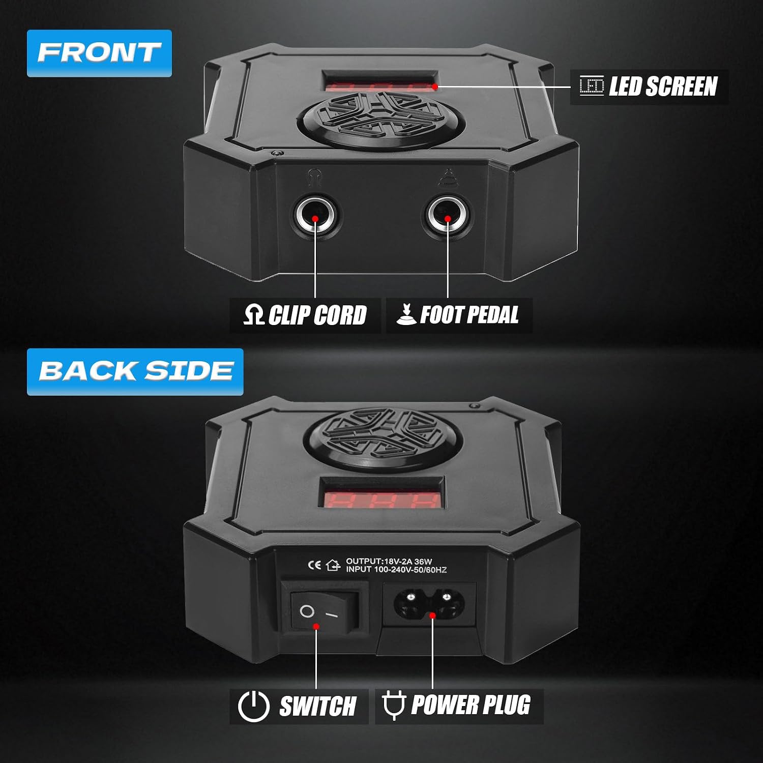 Digital Tattoo Power Supply Set with Foot Pedal Switch LED Display Tattoo Machine Part Accessories Equipment