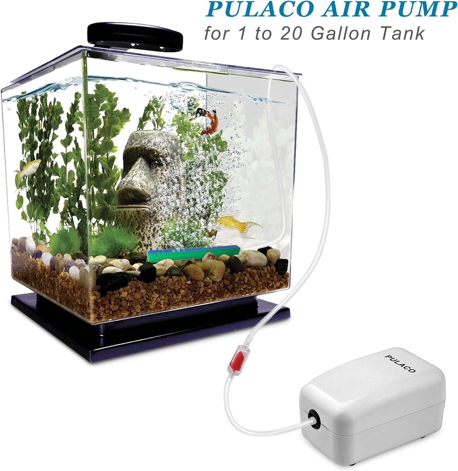 Ultra Quiet Mini Aquarium Fish Tank Air Pump for 1-20 Gallon Fish Bowl with Air Tube Air Bubbler Stone Check Valve
