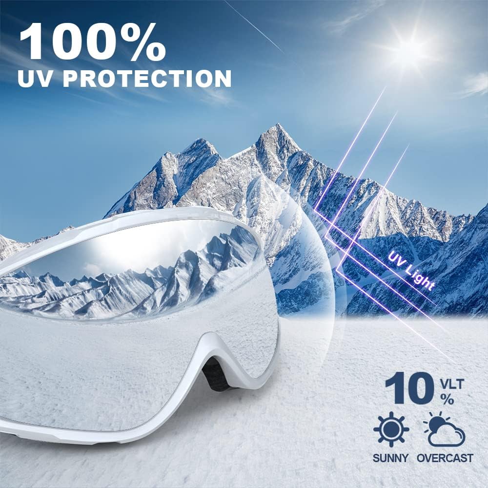 Ski Goggles OTG - Over Glasses Snow/Snowboard Goggles for Men, Women & Youth - 100% UV Protection