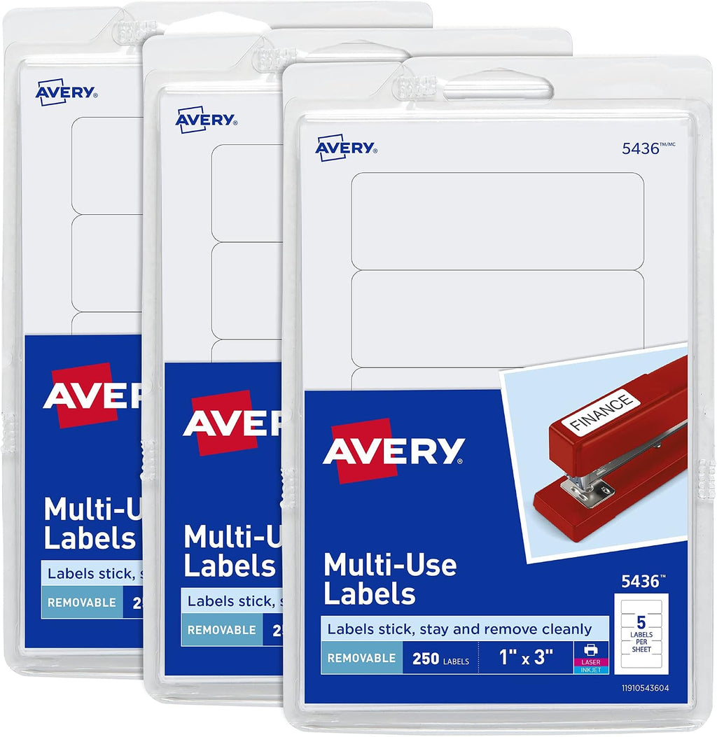 Multi-Use Removable Labels, 1" x 3", Print or Write ID Labels, White, 750 Total (3-Pack of 35436)