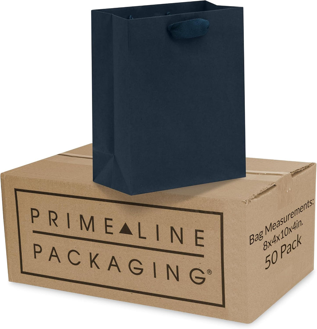 Navy Blue Gift Bags with Handles, 8x4x10, 50 Pack