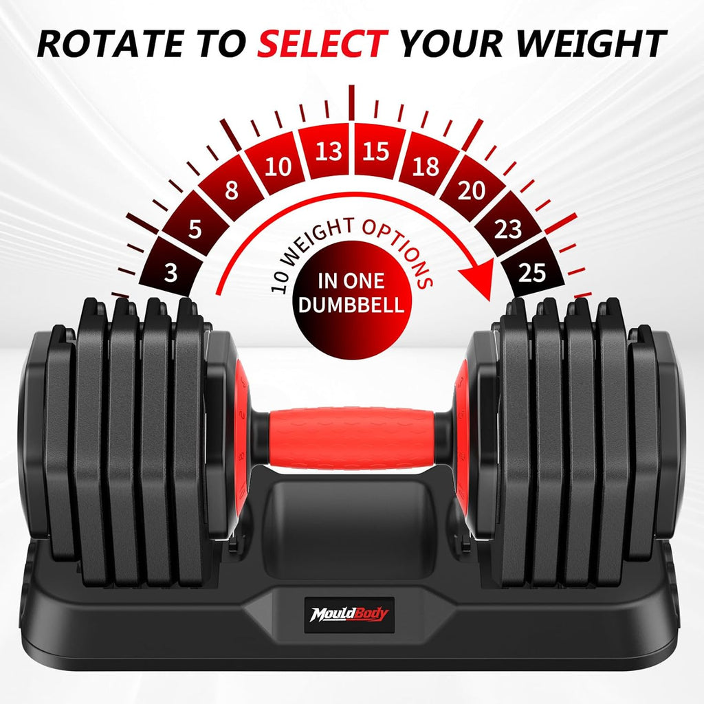Adjustable Dumbbell Set Pair 25 lb or 50 lb, Adjustable Dumbbells 10-in-1 Free Weight Set, 1-Second Dial Weight