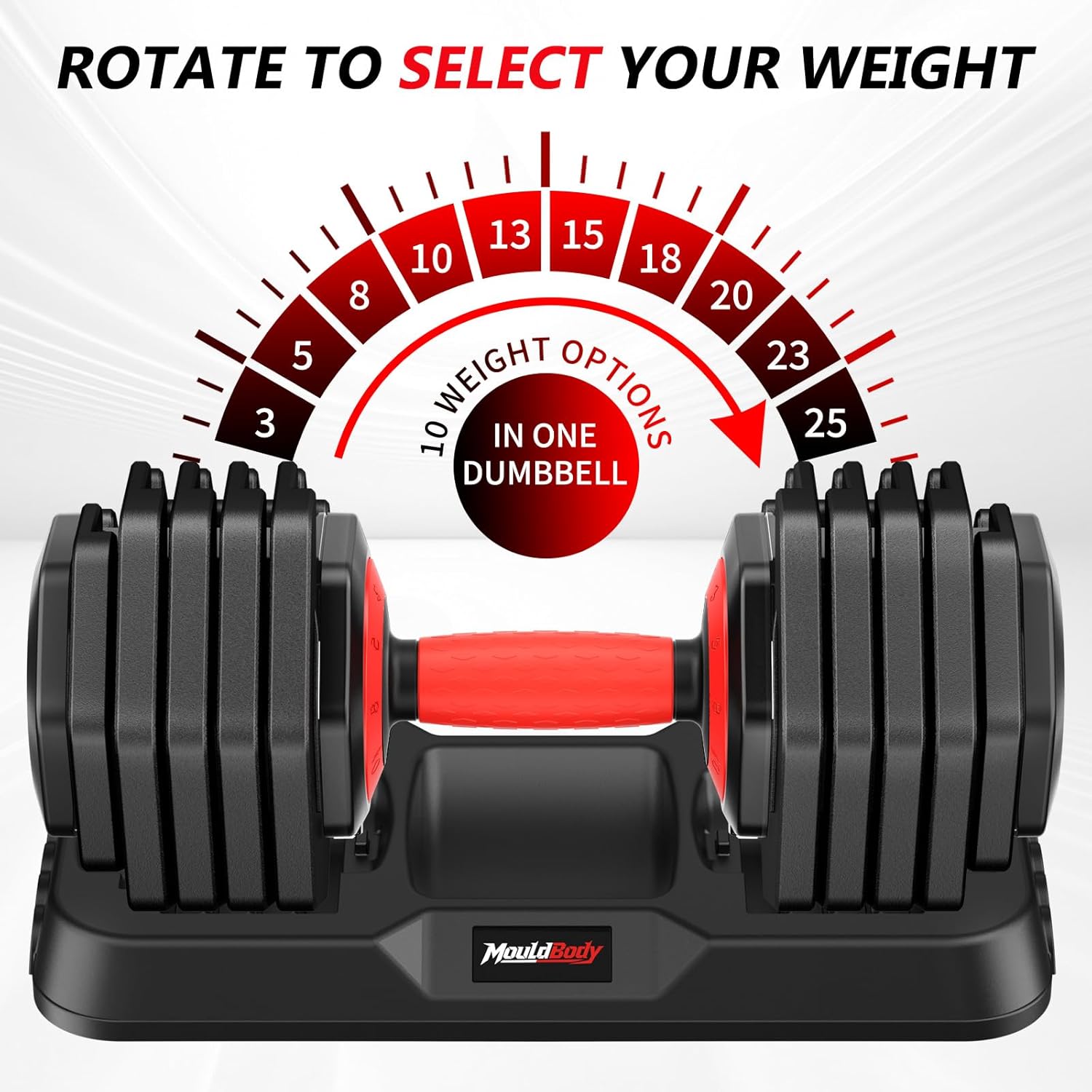 Adjustable Dumbbell Set Pair 25 lb or 50 lb, Adjustable Dumbbells 10-in-1 Free Weight Set, 1-Second Dial Weight