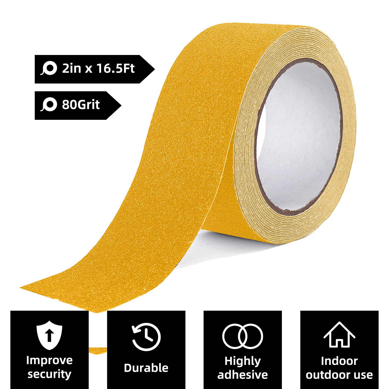 Anti Slip Tape - 2" x 16.5Ft, Yellow Heavy Duty Grip Tape - High Adhesion & Waterproof, No Residue Removal for