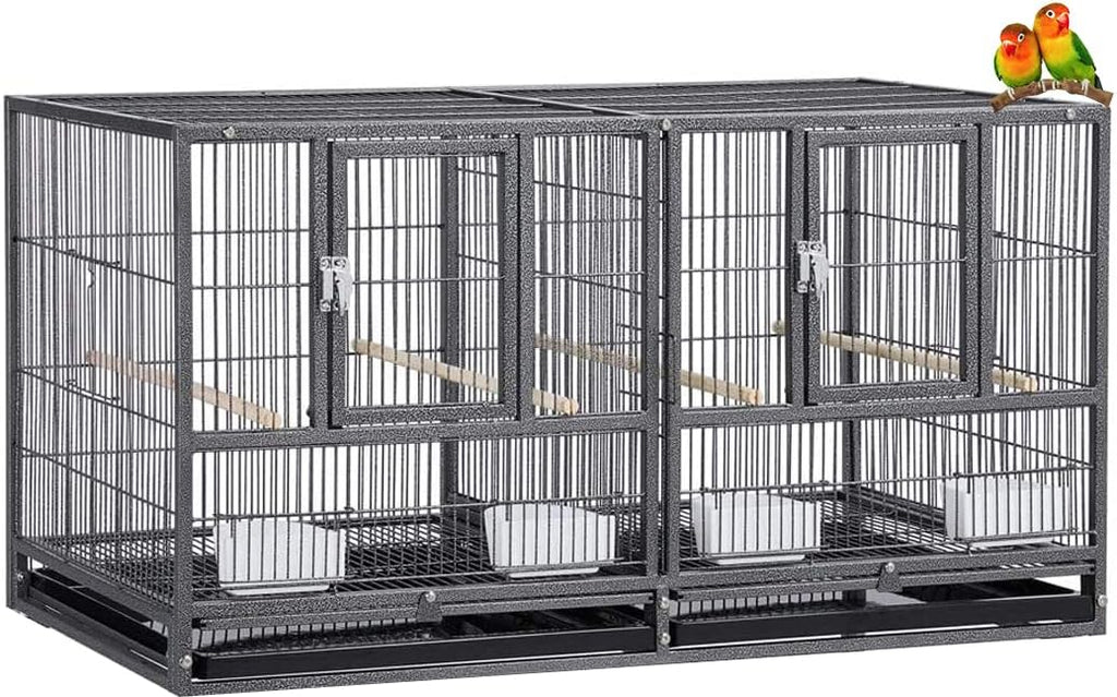 Sturdy Wrought Iron Single Stack Combo Breeding Stacker Center Divided Breeder Bird Flight Double Rolling Cage with