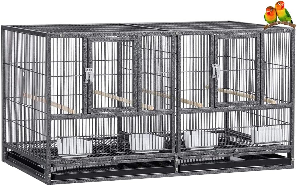 Sturdy Wrought Iron Single Stack Combo Breeding Stacker Center Divided Breeder Bird Flight Double Rolling Cage with