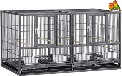 Sturdy Wrought Iron Single Stack Combo Breeding Stacker Center Divided Breeder Bird Flight Double Rolling Cage with