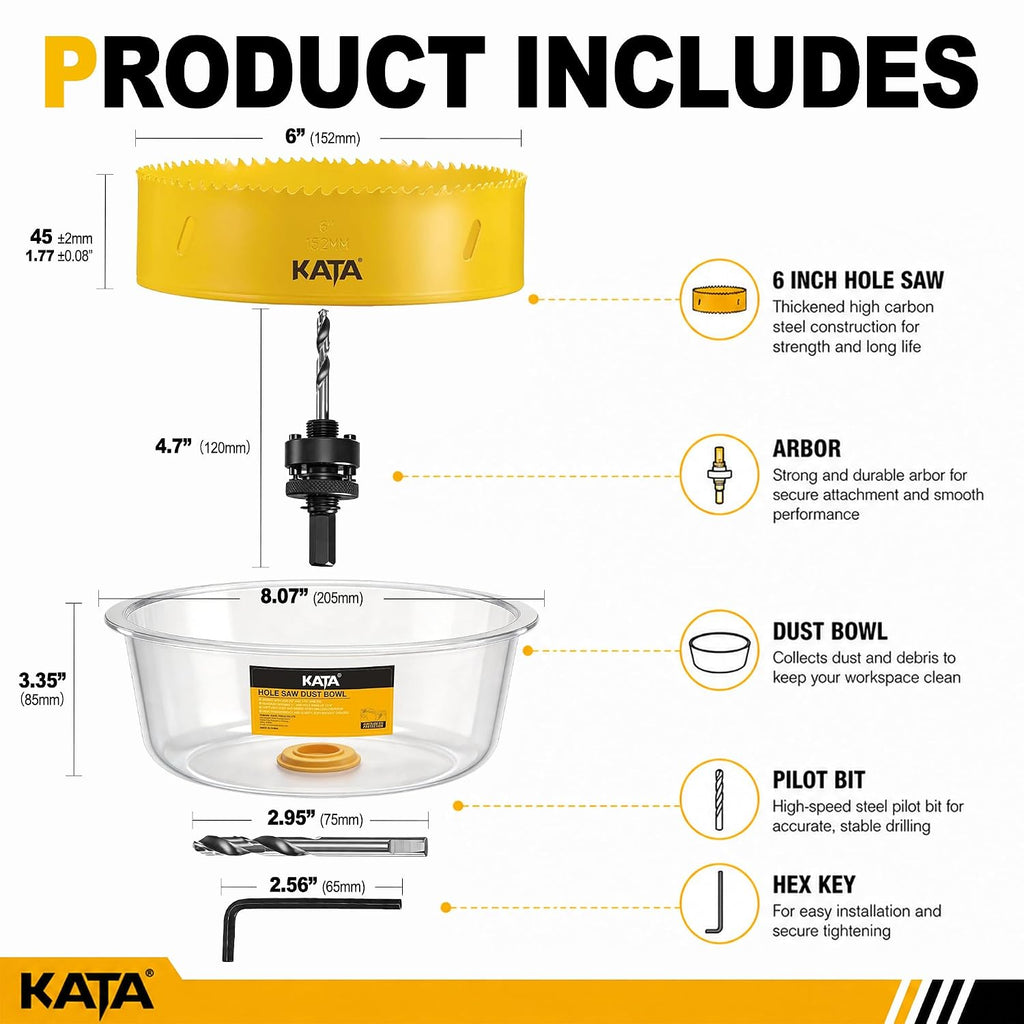 KATA 6 Inch Hole Saw for Recessed Lights with Silicone Dust Bowl Catcher