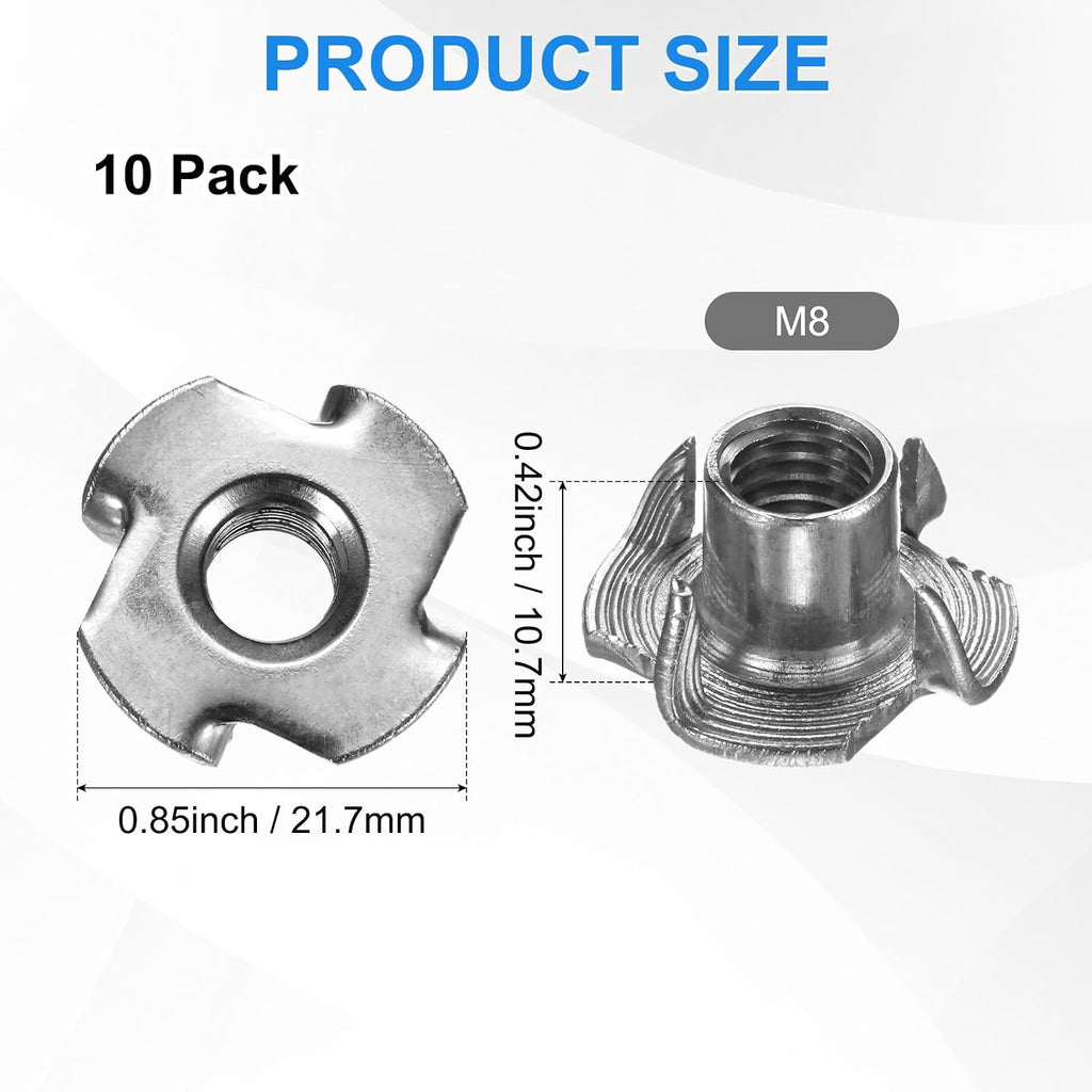 M METERXITY 10-Pack M8x10.7mm T-nut, 4-Pronged Tee Nut Threaded Insert
